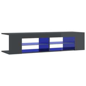 Szafka TV z lampkami LED, wysoki połysk, szara, 135x39x30 cm