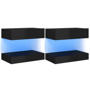 Szafki TV z LED, 2 szt., wysoki połysk, czarne, 60x35 cm