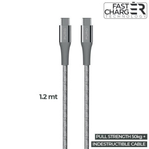PURO Fabric K2 - Kabel w oplocie heavy duty USB-C na USB-C, 1,2 m (Space Gr