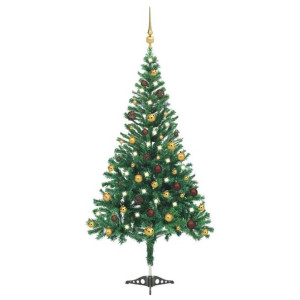 Lumarko Sztuczna choinka z lampkami LED i bomkami, 210 cm, 910 gałązek