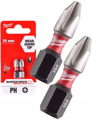 BIT udarowy Ph3x25mm 1/4' 2szt Shockwave Milwaukee