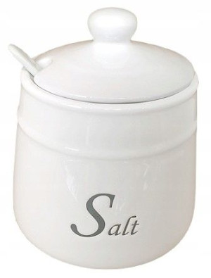 Stylowy Pojemnik Na Sól + Łyżeczka Porcelana 400ml