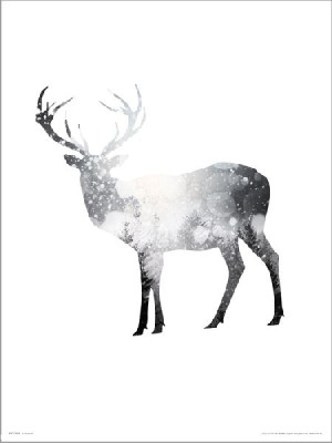 Deer Snow Trees - plakat premium 40x50 cm