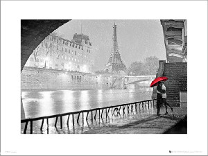 Paris Red Umbrella - plakat premium 50x40 cm