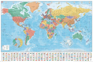 Mapa Świata Flagi i Fakty - plakat 91,5x61 cm