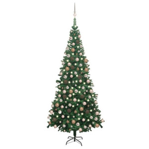 Lumarko Sztuczna choinka z lampkami LED i bombkami, L, 240 cm, zielona