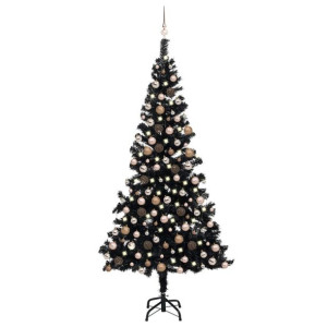 Lumarko Sztuczna choinka z LED i bombkami, czarna, 240 cm, PVC