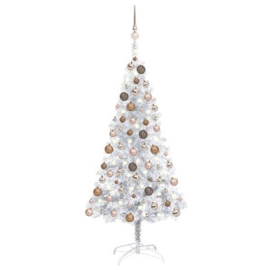 Lumarko Sztuczna choinka z LED i bombkami, srebrna, 120 cm, PET