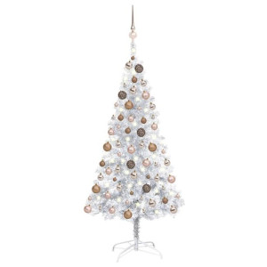 Lumarko Sztuczna choinka z LED i bombkami, srebrna, 150 cm, PET
