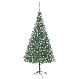 Lumarko Sztuczna choinka z lampkami LED, bombkami i szyszkami, 210 cm