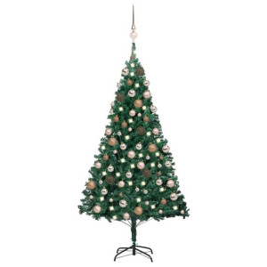 Lumarko Sztuczna choinka z LED i zestawem bombek, zielona, 120 cm, PVC