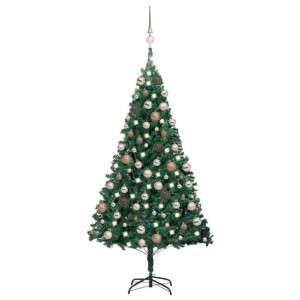 Lumarko Sztuczna choinka z LED i zestawem bombek, zielona, 150 cm, PVC