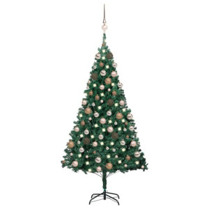Lumarko Sztuczna choinka z LED i zestawem bombek, zielona, 180 cm, PVC