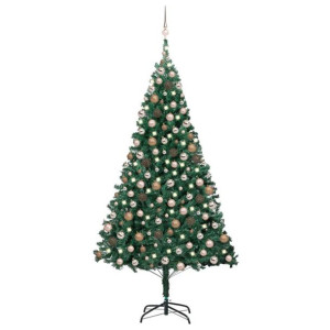 Lumarko Sztuczna choinka z LED i bombkami, zielona, 210 cm, PVC