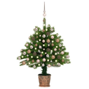 Lumarko Sztuczna choinka z lampkami LED i bombkami, 90 cm, zielona