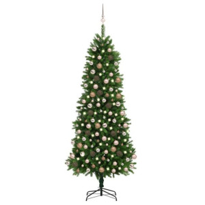 Lumarko Sztuczna choinka z lampkami LED i bombkami, 240 cm, zielona