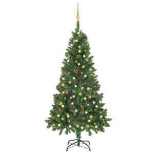Lumarko Sztuczna choinka z lampkami LED i bombkami, zielona, 150 cm