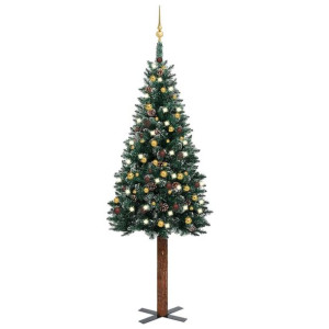Lumarko Smukła choinka z lampkami LED i bombkami, zielona, 210 cm