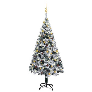 Lumarko Sztuczna choinka z LED i zestawem bombek, zielona, 150 cm, PVC