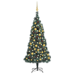 Lumarko Sztuczna choinka z LED i bombkami, zielona, 150 cm, PVC i PE
