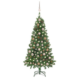 Lumarko Sztuczna choinka z lampkami LED, bombkami i szyszkami, 150 cm
