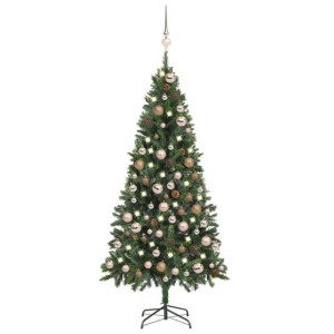 Lumarko Sztuczna choinka z lampkami LED, bombkami i szyszkami, 180 cm