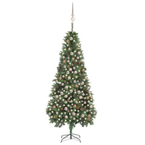 Lumarko Sztuczna choinka z lampkami LED, bombkami i szyszkami, 210 cm