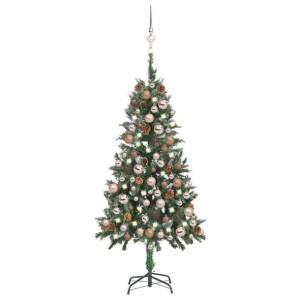 Lumarko Sztuczna choinka z lampkami LED, bombkami i szyszkami, 150 cm