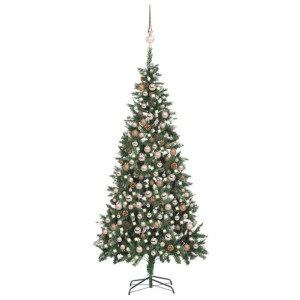 Lumarko Sztuczna choinka z lampkami LED, bombkami i szyszkami, 210 cm