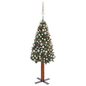 Lumarko Smukła choinka z lampkami LED i bombkami, zielona, 180 cm, PVC