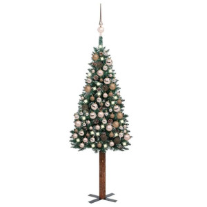 Lumarko Smukła choinka z lampkami LED i bombkami, zielona, 150 cm