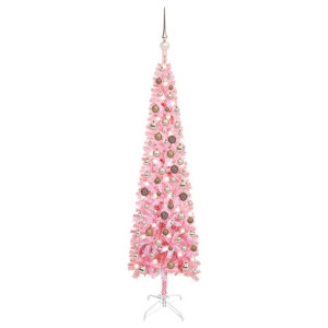 Lumarko Smukła choinka z lampkami LED i bombkami, różowa, 150 cm