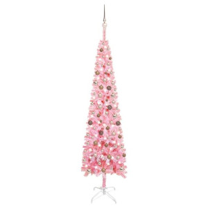 Lumarko Smukła choinka z lampkami LED i bombkami, różowa, 240 cm