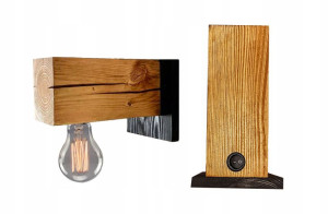 Kinkiet drewniany lampa loft scienna z włącznikiem
