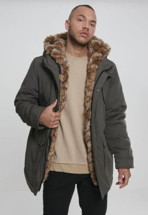 Kurtka Zimowa Hooded Faux Fur Parka Darkolive
