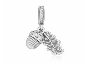 Rodowany Srebrny Wiszący Charms Do Pandora Żołędź Liść Dębu Srebro 925 New9