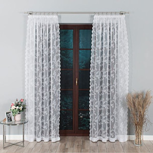 Firanka biała żakardowa po całości 090375 wys. 150 cm.