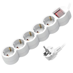 Przedłużacz 5-krotny 2P+Z (schuko) z wyłącznikiem, 1,5m H05VV-F 3x1,0mm?, I