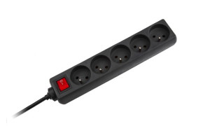 URZ3061-5 B Przedłużacz sieciowy czarny 5 gniazd z przełącznikiem kabel 5m