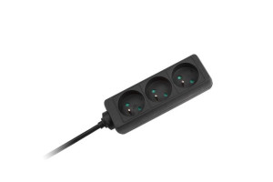URZ3198-3 B Przedłużacz czarny Kemot 3 gniazda, kabel 3m, bez przełącznika