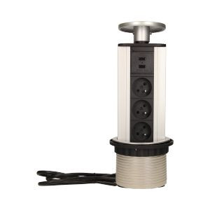 Gniazdo meblowe ?10cm wysuwane z blatu z ładowarką USB i przewodem 1,8m, 3x