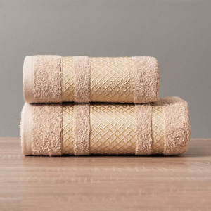 Ręcznik Lionel kolor beżowy ze złotą bordiurą 70x140 cm