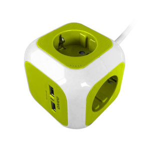 Przedłużacz Kostka 4-krotny(Schuko) z ładowarką 2xUSB 1,4m limonkowy