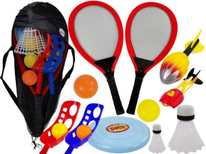 Zestaw Gier Sportowych Zręcznościowe Piłki Koszyk Badminton