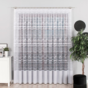 Firanka szara z białym żakardowa fantazyjna 049391 wys. 300 cm.