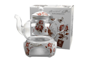 Szklany dzbanek 1000 ml z podgrzewaczem SECESJA