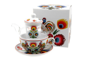 Tea for One szklany / Filiżanka z dzbankiem szklanym KOGUT ŁOWICKI