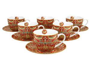 Filiżanki ze spodkami 280 ml komplet 6 szt. STRAWBERRY THIEF RED William Mo