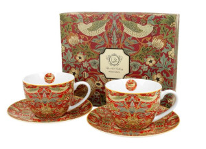 Filiżanki ze spodkami 280 ml komplet 2 szt. STRAWBERRY THIEF RED William Mo