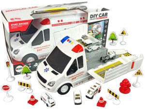 Ambulans Transportowy Parking Dźwięki Światła Napęd Frykcyjny Autka Akcesor
